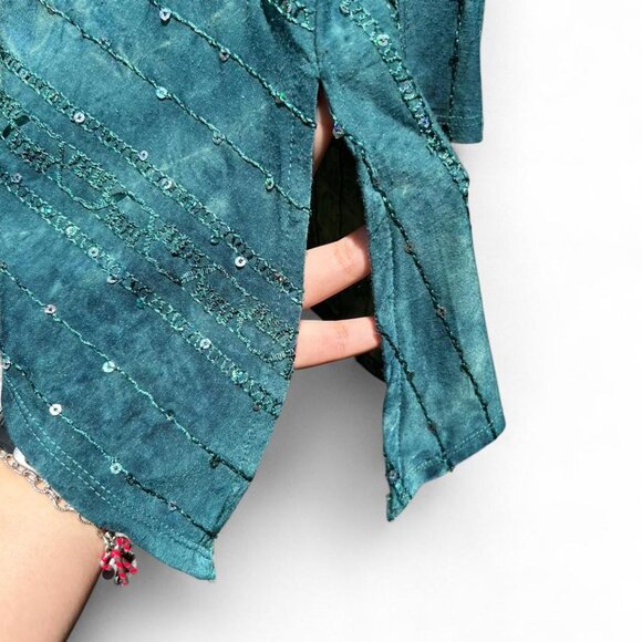 3/$15 Y2K vintage Blue-green sequin top with long sleeves womens 1x 2000s - Picture 2 of 7